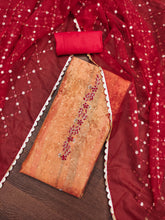 Burnt Orange Printed Floral Handwork Embroidered Unstitched Suit
